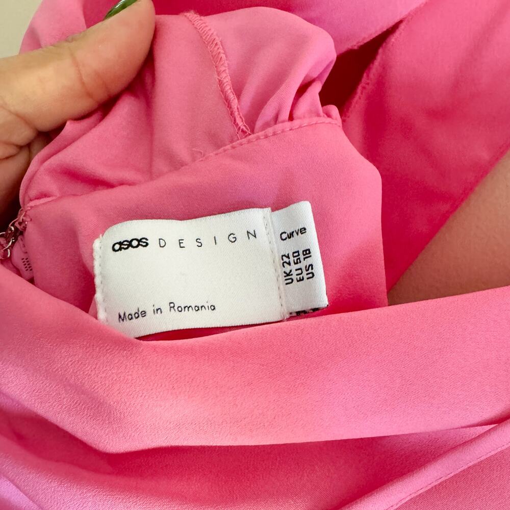 ASOS Curve Bright Pink V-Neck Ruched Mini Dress - Picture 4 of 9
